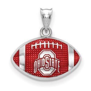 Sterling Silver Rhodium Plated Ohio State SM Enamel Football Pendant